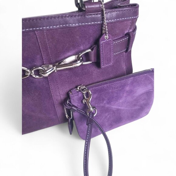 Vintage COACH Y2K Purple Suede Satchel with Wristlet - Picture 9 of 13